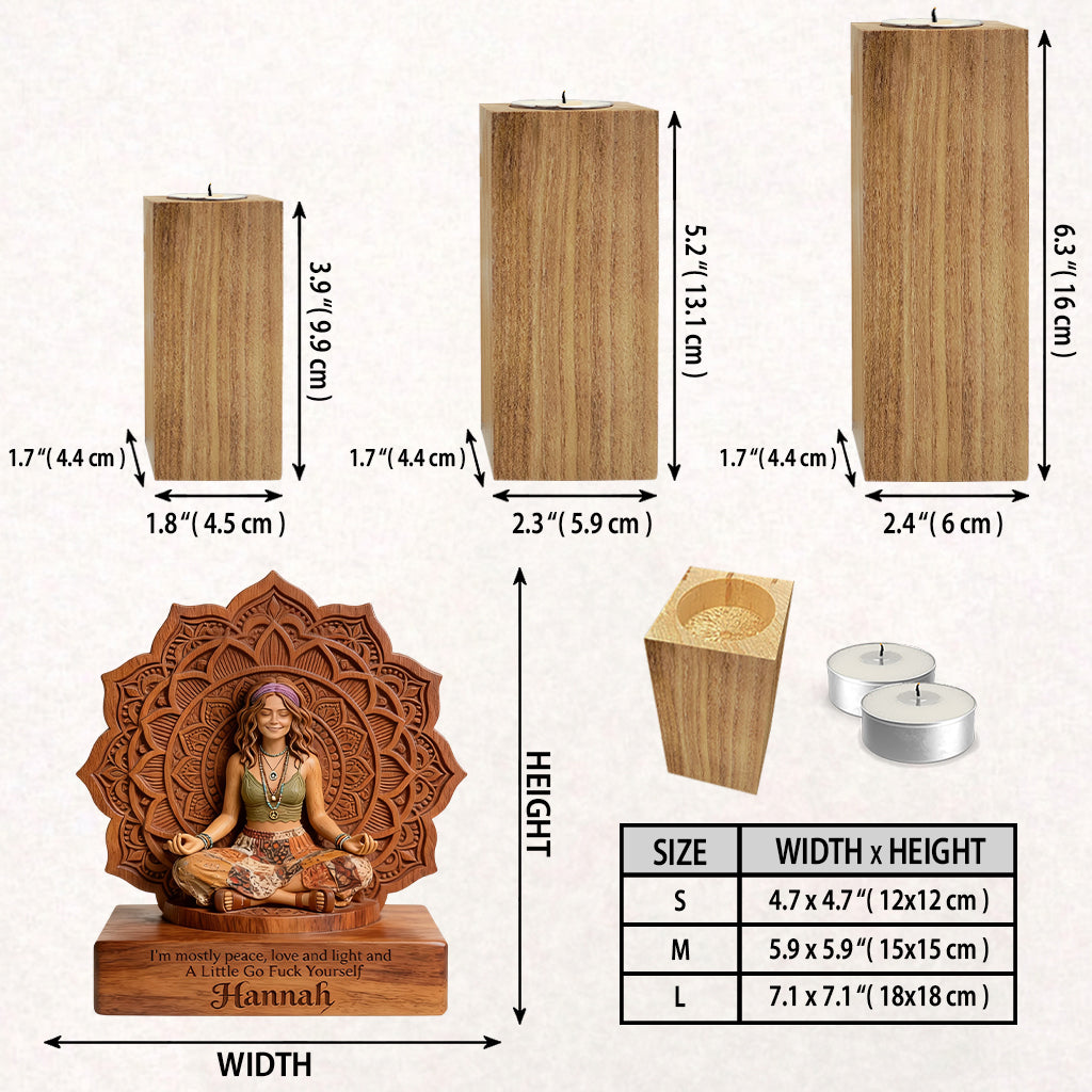 Namaste - Personalized Hippie Custom Shape Wooden Candle Holder