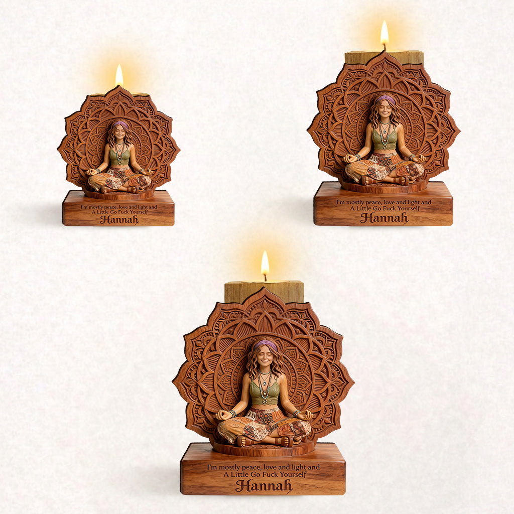 Namaste - Personalized Hippie Custom Shape Wooden Candle Holder