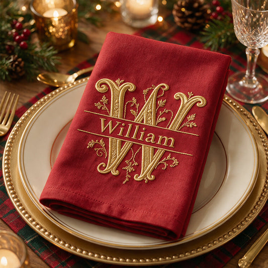 Initial Napkin - Christmas Gift - Home For The Holidays - Personalized Family Towel