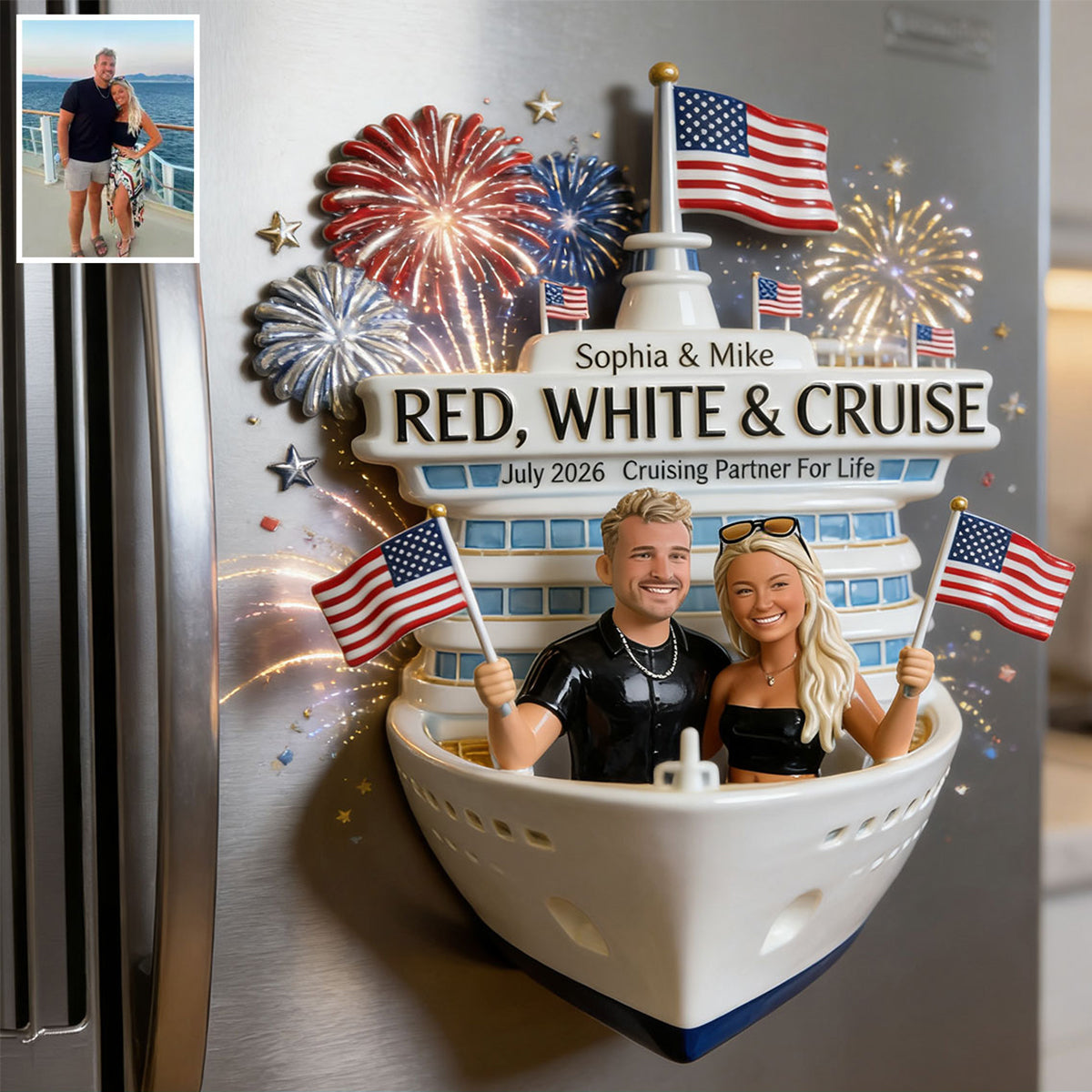 Red, White & Cruise - Personalized Cruising Magnet