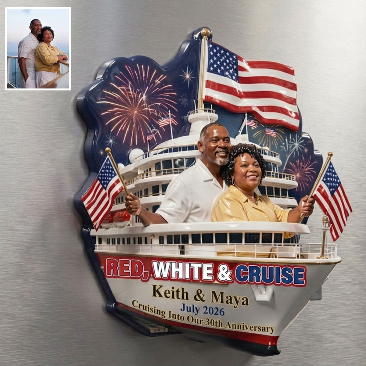 Red, White & Cruise - Personalized Cruising Magnet