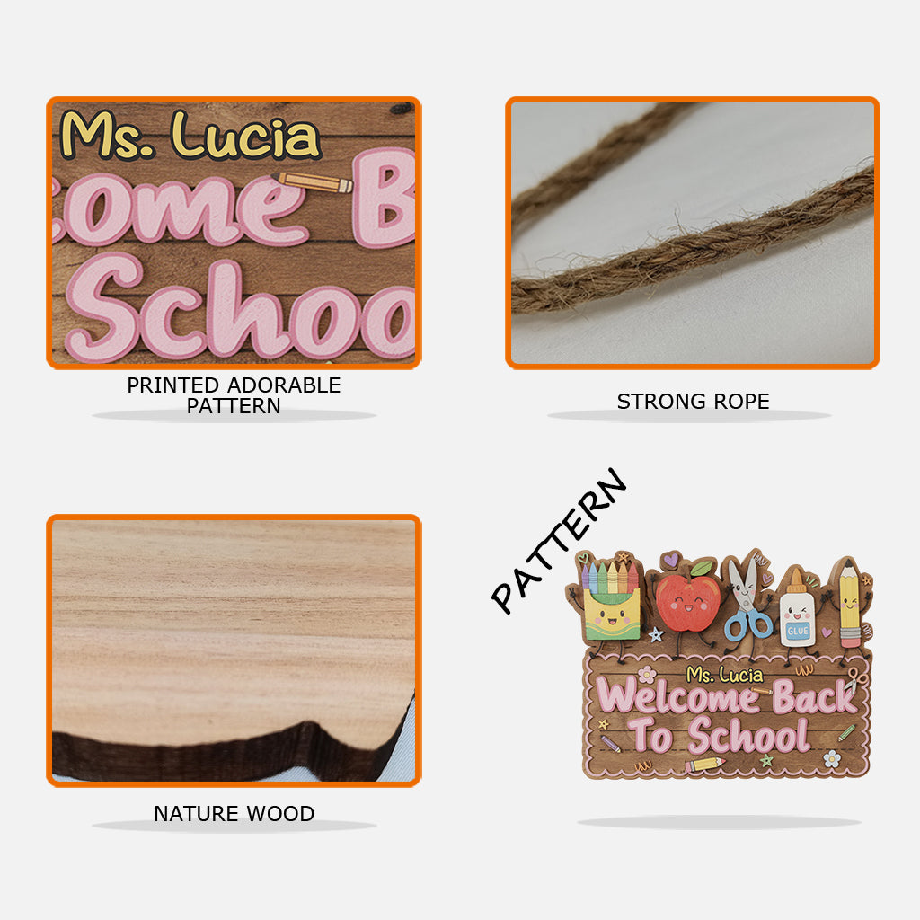 Welcome Back To School - Personalized Teacher Custom Shaped Wood Sign