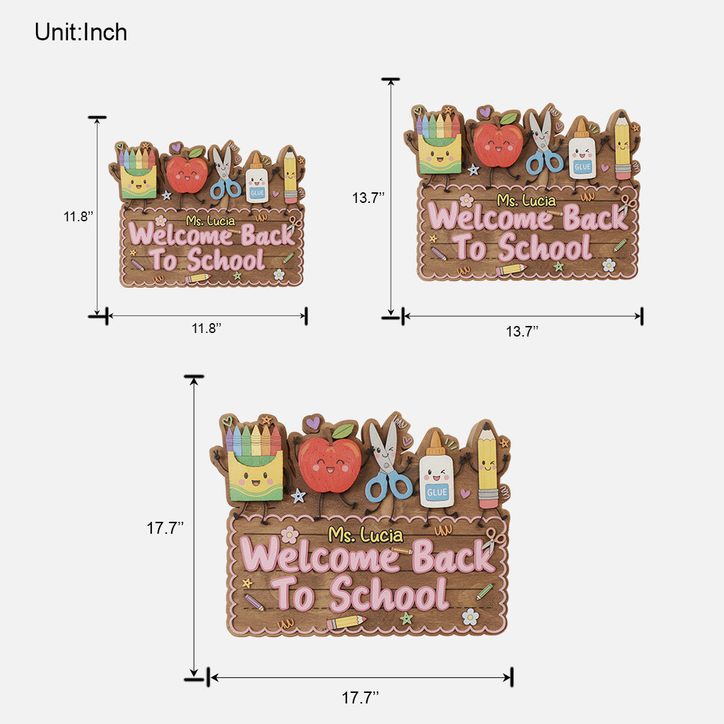 Welcome Back To School - Personalized Teacher Custom Shaped Wood Sign