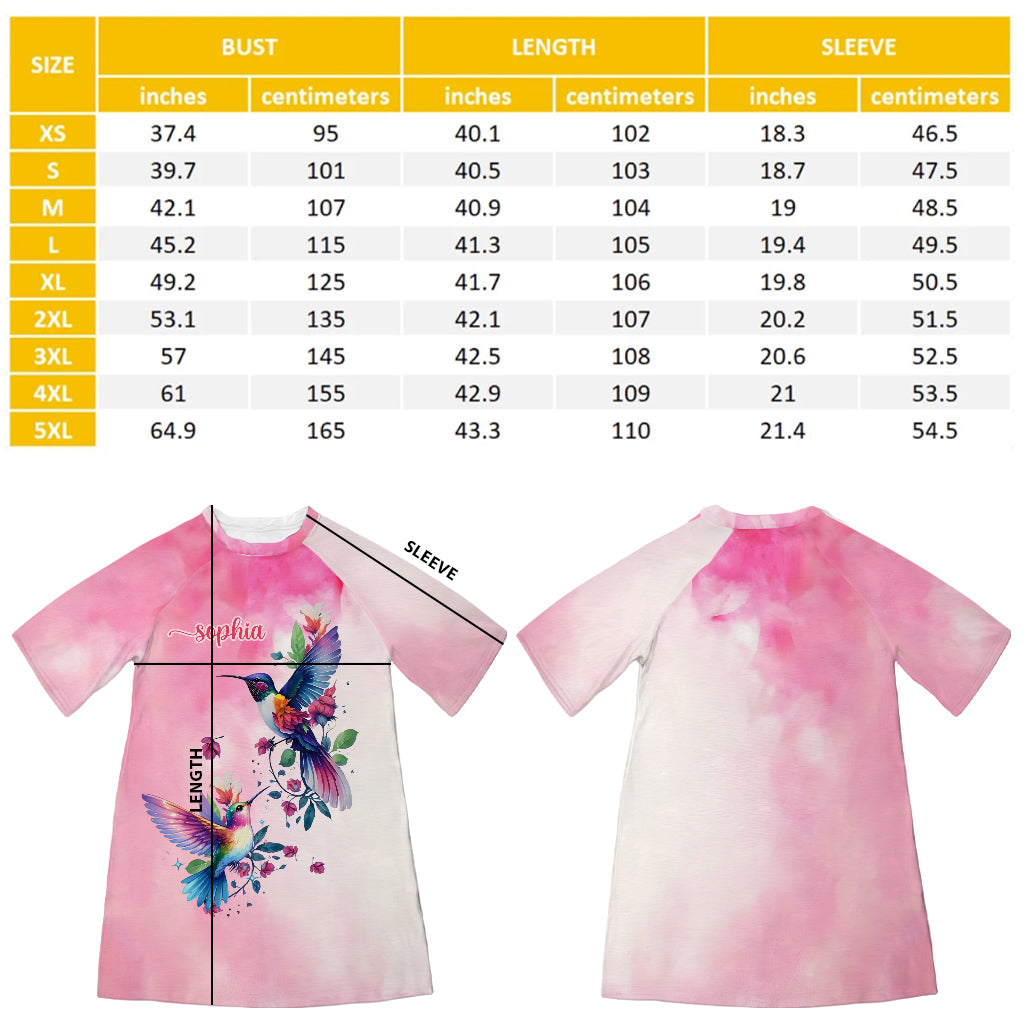 Purple Birds - Personalized Hummingbird Sleep T-shirt Dress