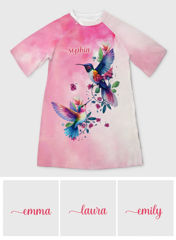 Purple Birds - Personalized Hummingbird Sleep T-shirt Dress