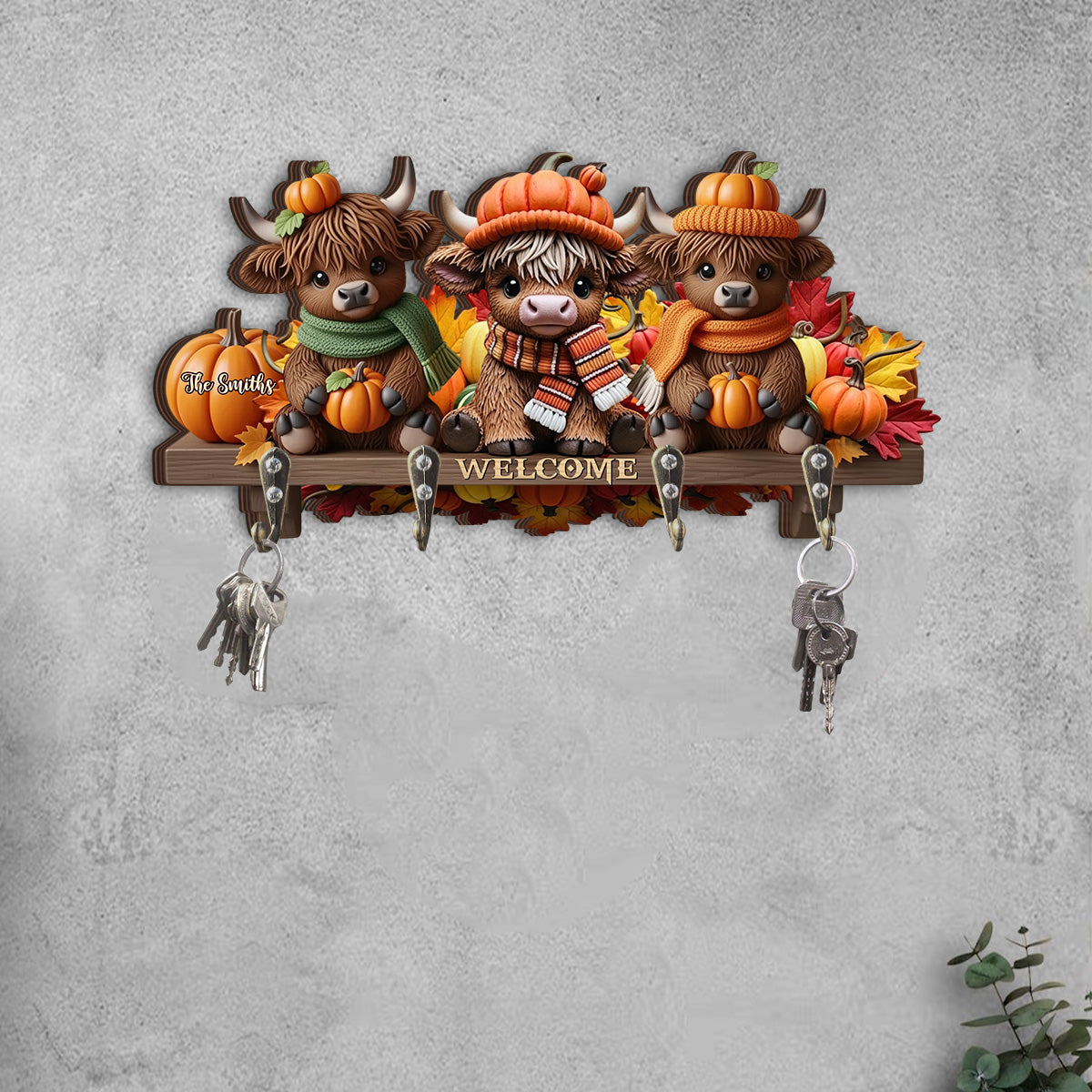 The Most Wonderful Time Of The Year - Personalized Highland Cow Custom Shaped Key Rack