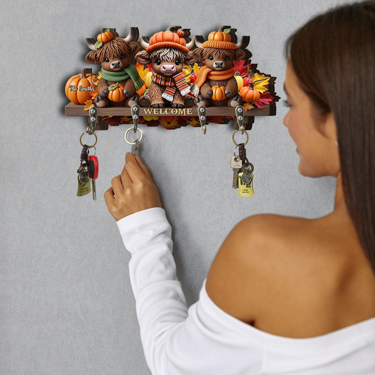 The Most Wonderful Time Of The Year - Personalized Highland Cow Custom Shaped Key Rack