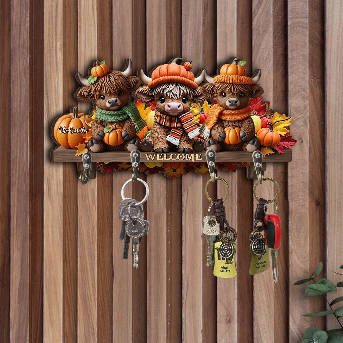 The Most Wonderful Time Of The Year - Personalized Highland Cow Custom Shaped Key Rack