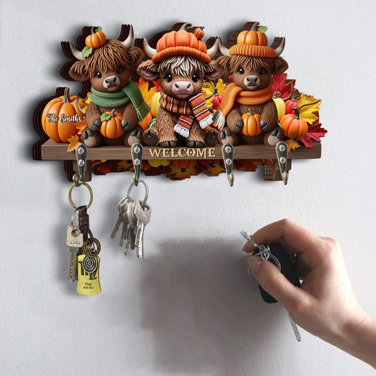 The Most Wonderful Time Of The Year - Personalized Highland Cow Custom Shaped Key Rack