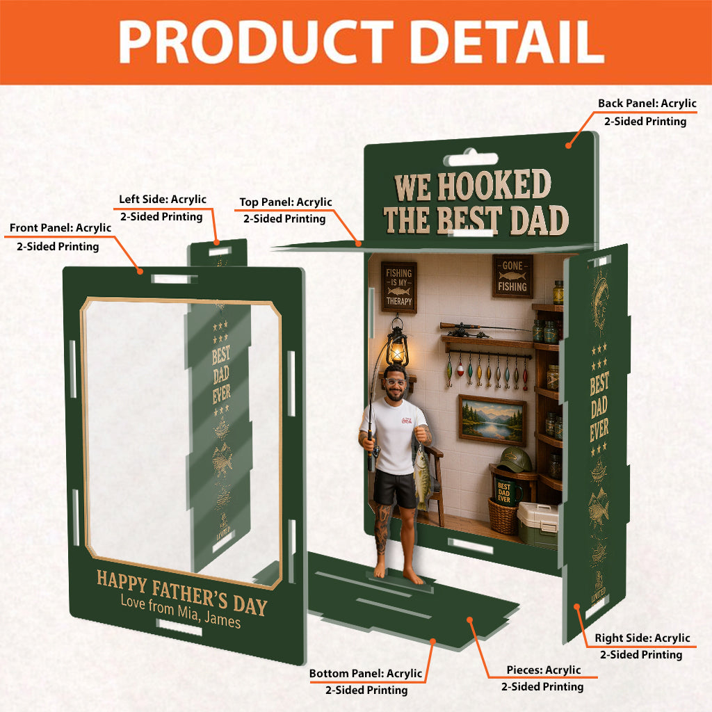 We Hooked the Best Dad - Personalized Fishing Acrylic Display Box