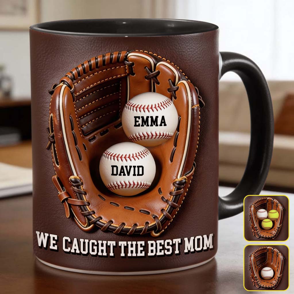We Caught The Best Mom - Personalized Baseball Accent Mug & Shaped Coaster