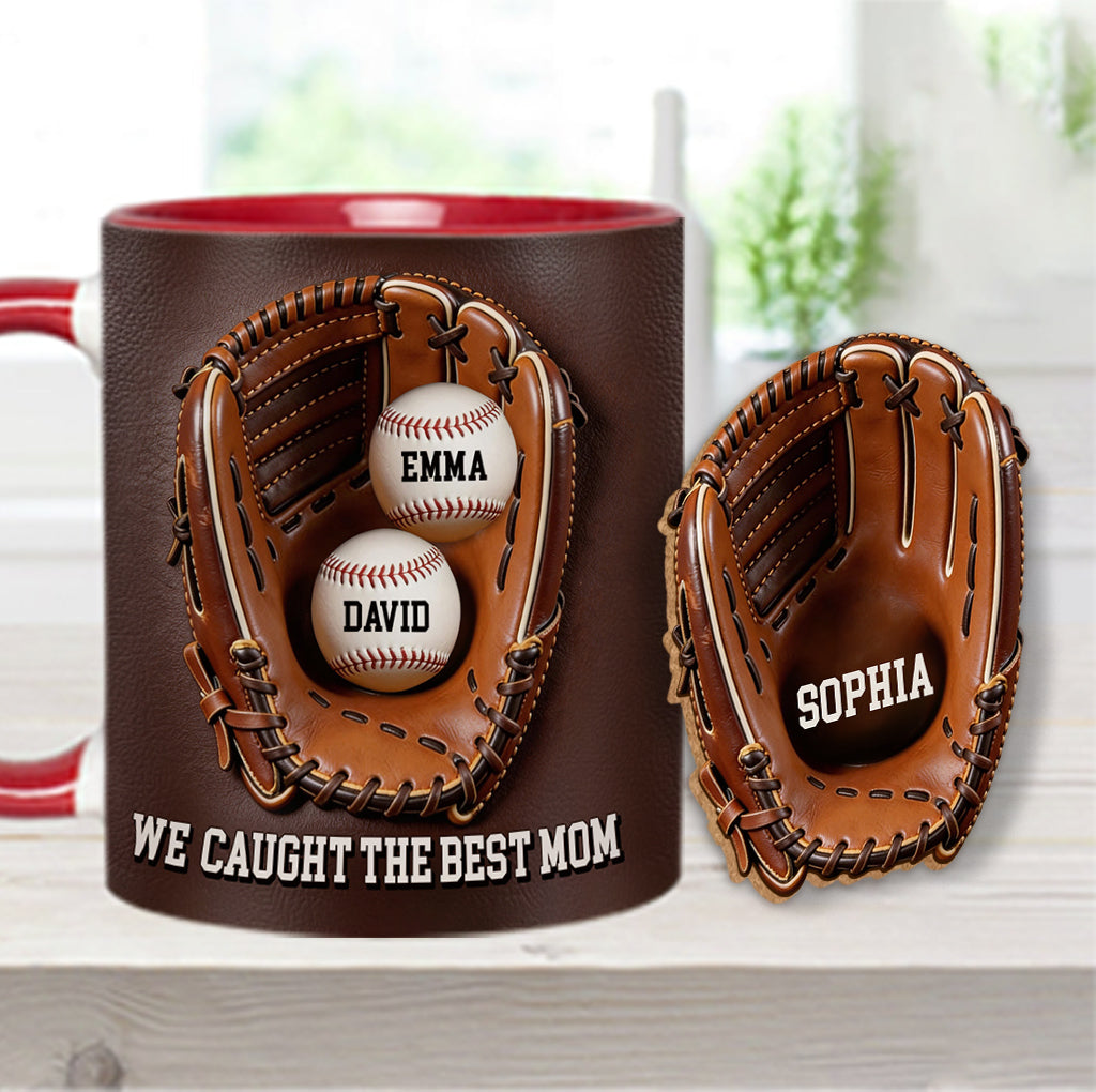 We Caught The Best Mom - Personalized Baseball Accent Mug & Shaped Coaster