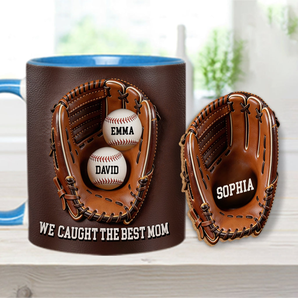 We Caught The Best Mom - Personalized Baseball Accent Mug & Shaped Coaster
