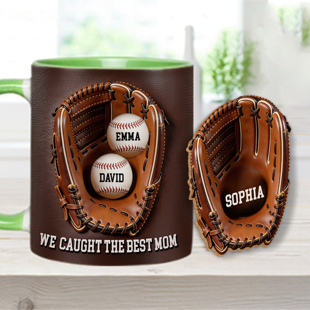 We Caught The Best Mom - Personalized Baseball Accent Mug & Shaped Coaster