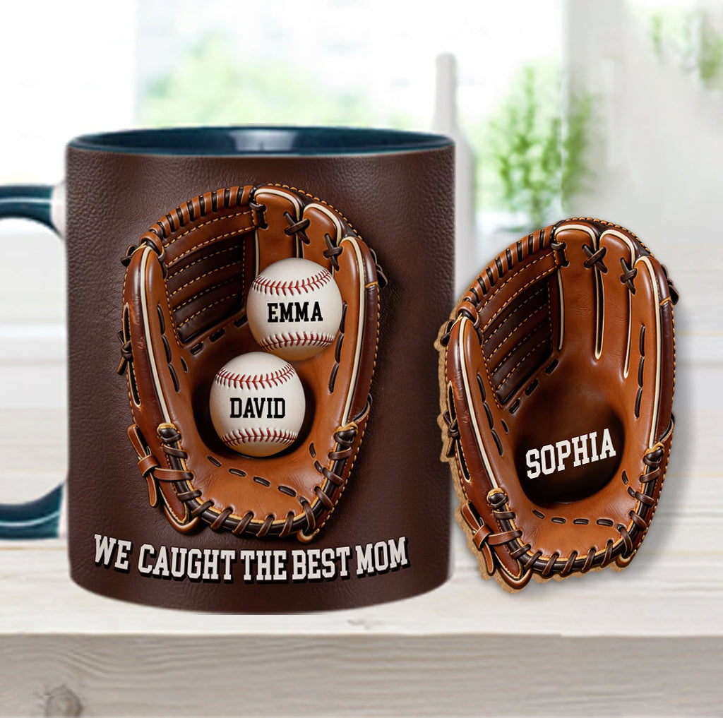 We Caught The Best Mom - Personalized Baseball Accent Mug & Shaped Coaster