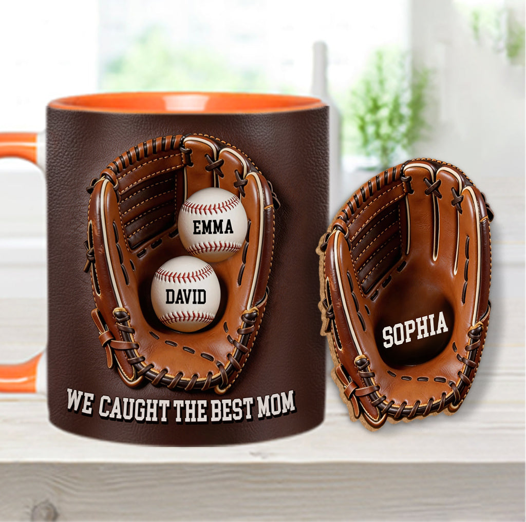 We Caught The Best Mom - Personalized Baseball Accent Mug & Shaped Coaster