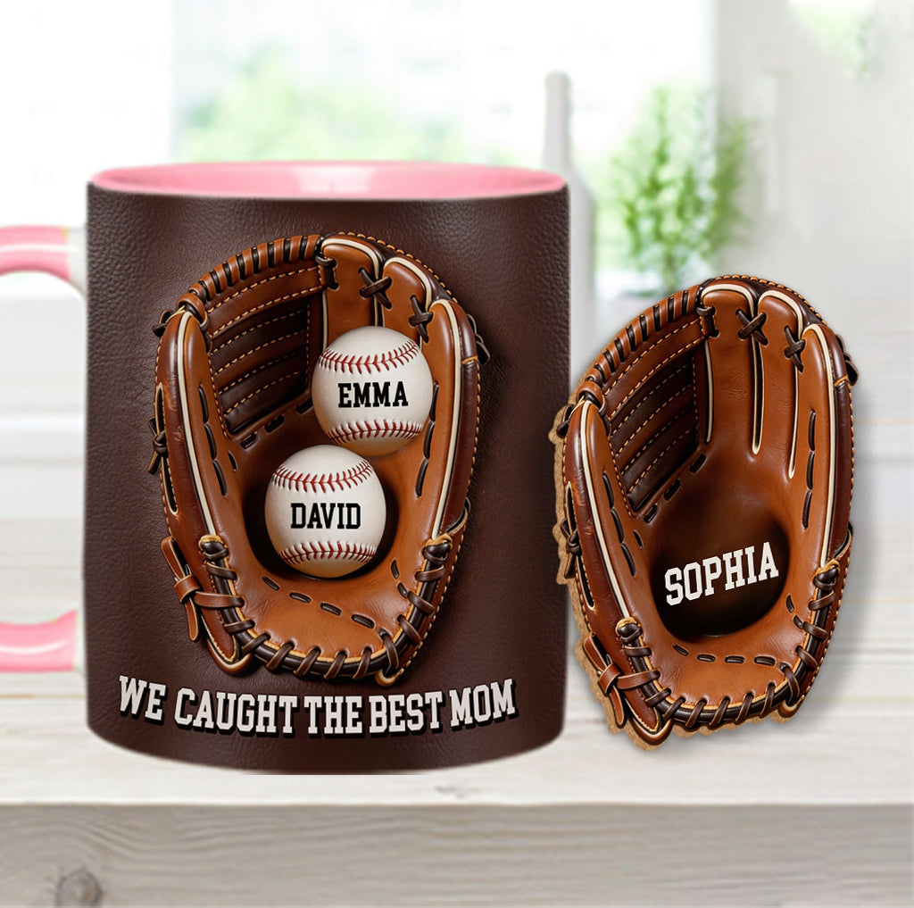 We Caught The Best Mom - Personalized Baseball Accent Mug & Shaped Coaster