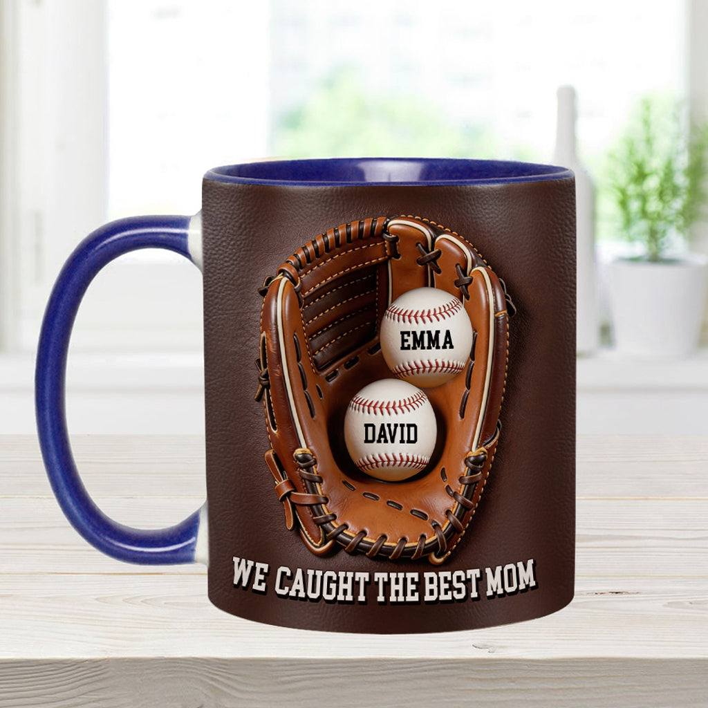 We Caught The Best Mom - Personalized Baseball Accent Mug & Shaped Coaster