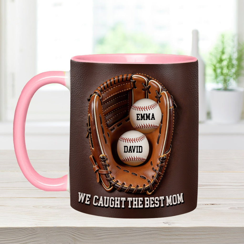 We Caught The Best Mom - Personalized Baseball Accent Mug & Shaped Coaster