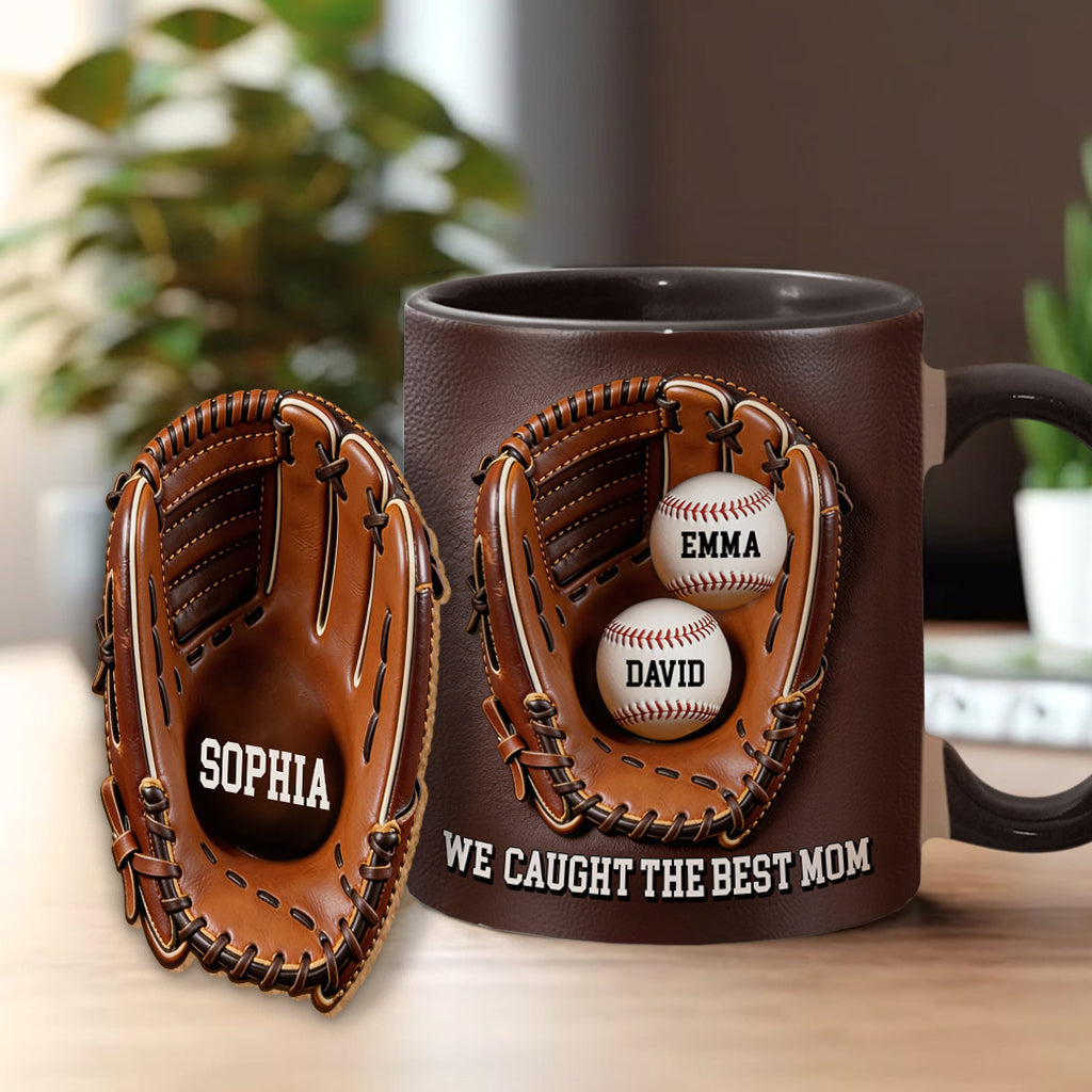 We Caught The Best Mom - Personalized Baseball Accent Mug & Shaped Coaster