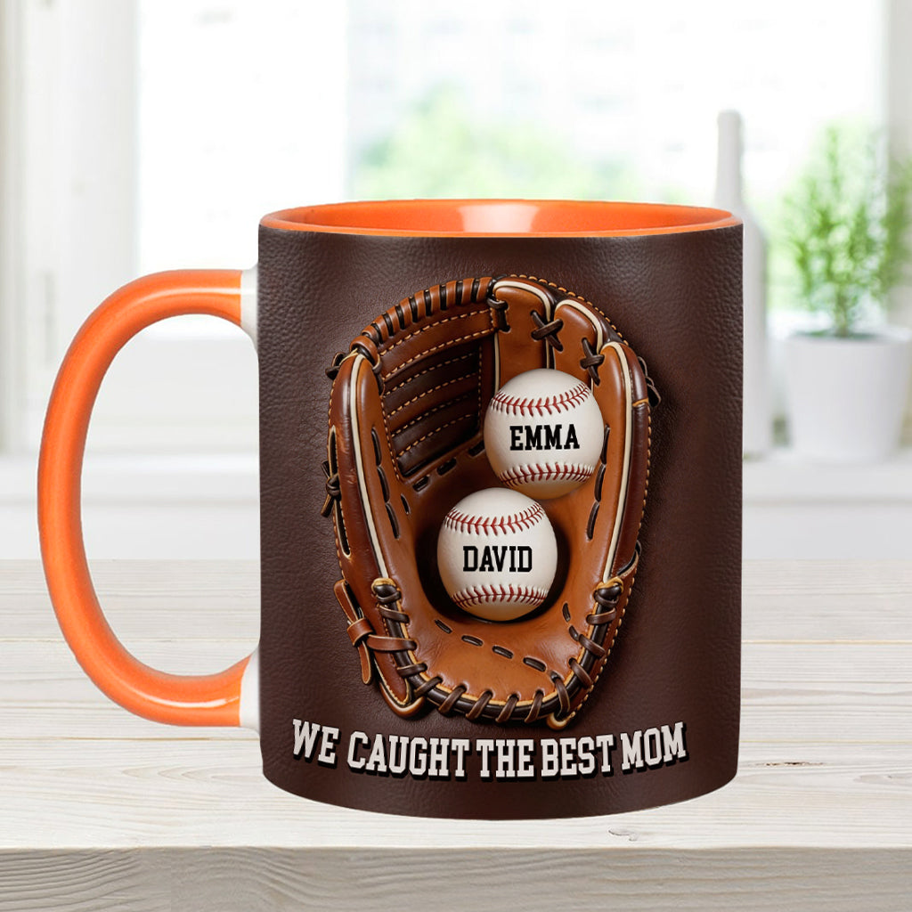 We Caught The Best Mom - Personalized Baseball Accent Mug & Shaped Coaster