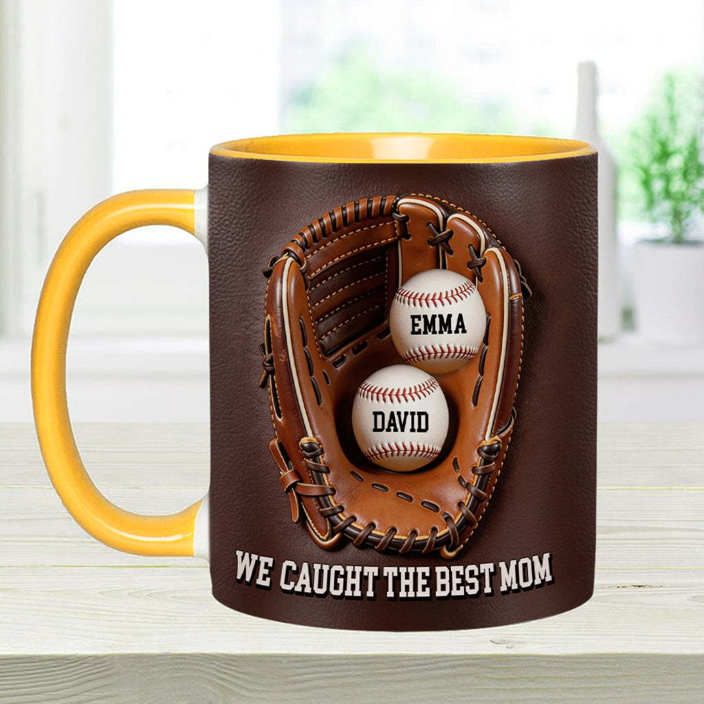 We Caught The Best Mom - Personalized Baseball Accent Mug & Shaped Coaster