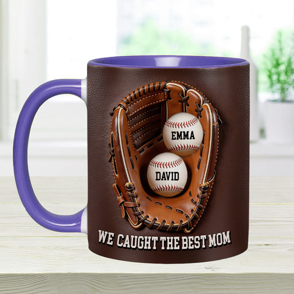 We Caught The Best Mom - Personalized Baseball Accent Mug & Shaped Coaster