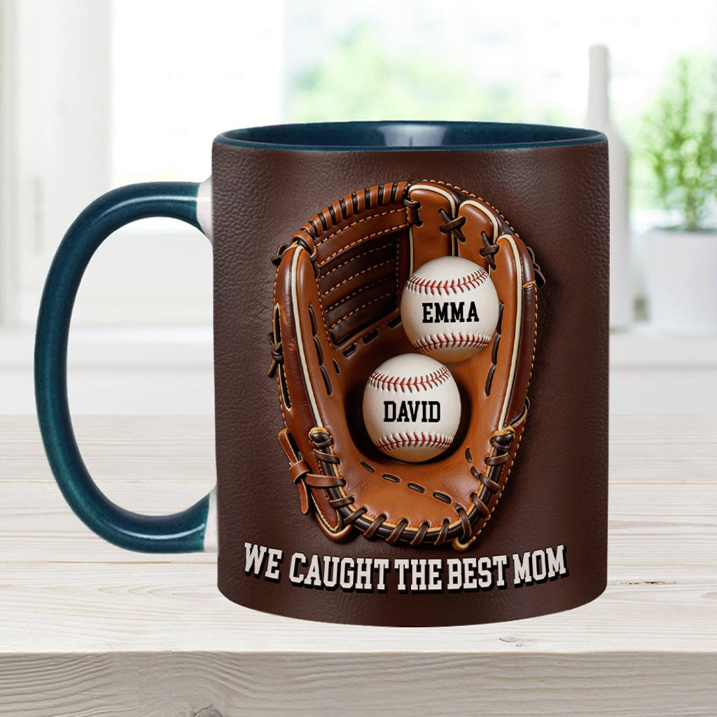 We Caught The Best Mom - Personalized Baseball Accent Mug & Shaped Coaster