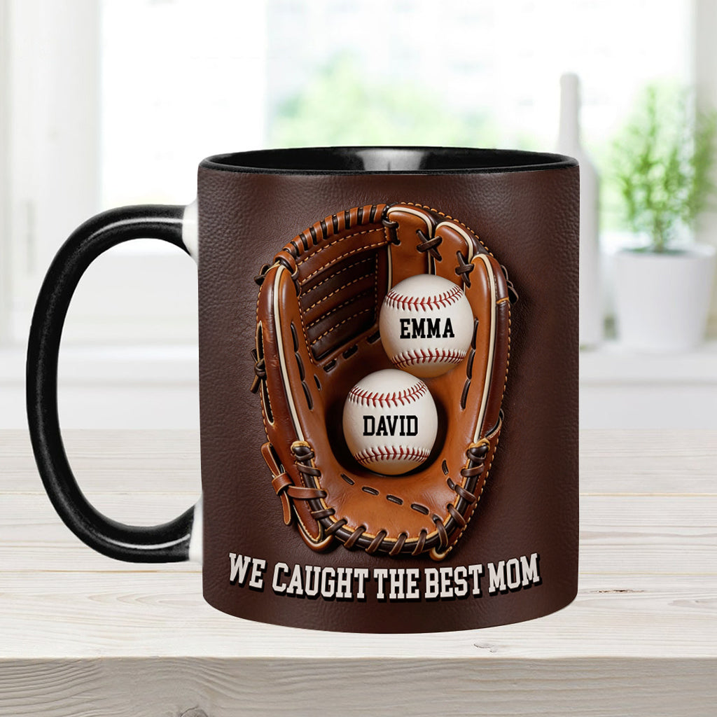 We Caught The Best Mom - Personalized Baseball Accent Mug & Shaped Coaster