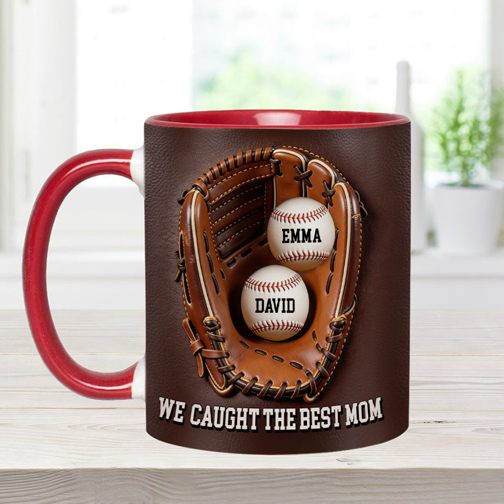 We Caught The Best Mom - Personalized Baseball Accent Mug & Shaped Coaster