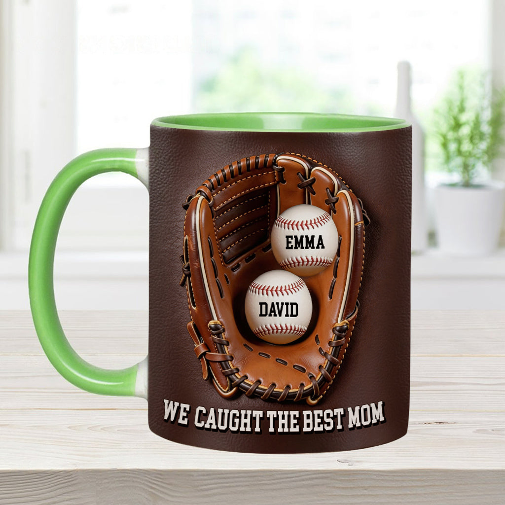 We Caught The Best Mom - Personalized Baseball Accent Mug & Shaped Coaster