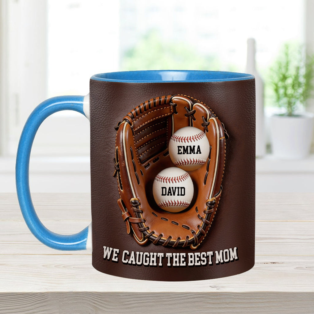 We Caught The Best Mom - Personalized Baseball Accent Mug & Shaped Coaster