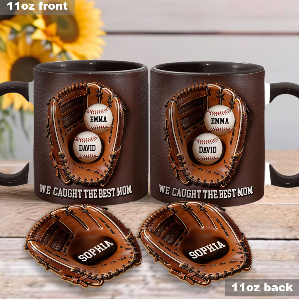We Caught The Best Mom - Personalized Baseball Accent Mug & Shaped Coaster