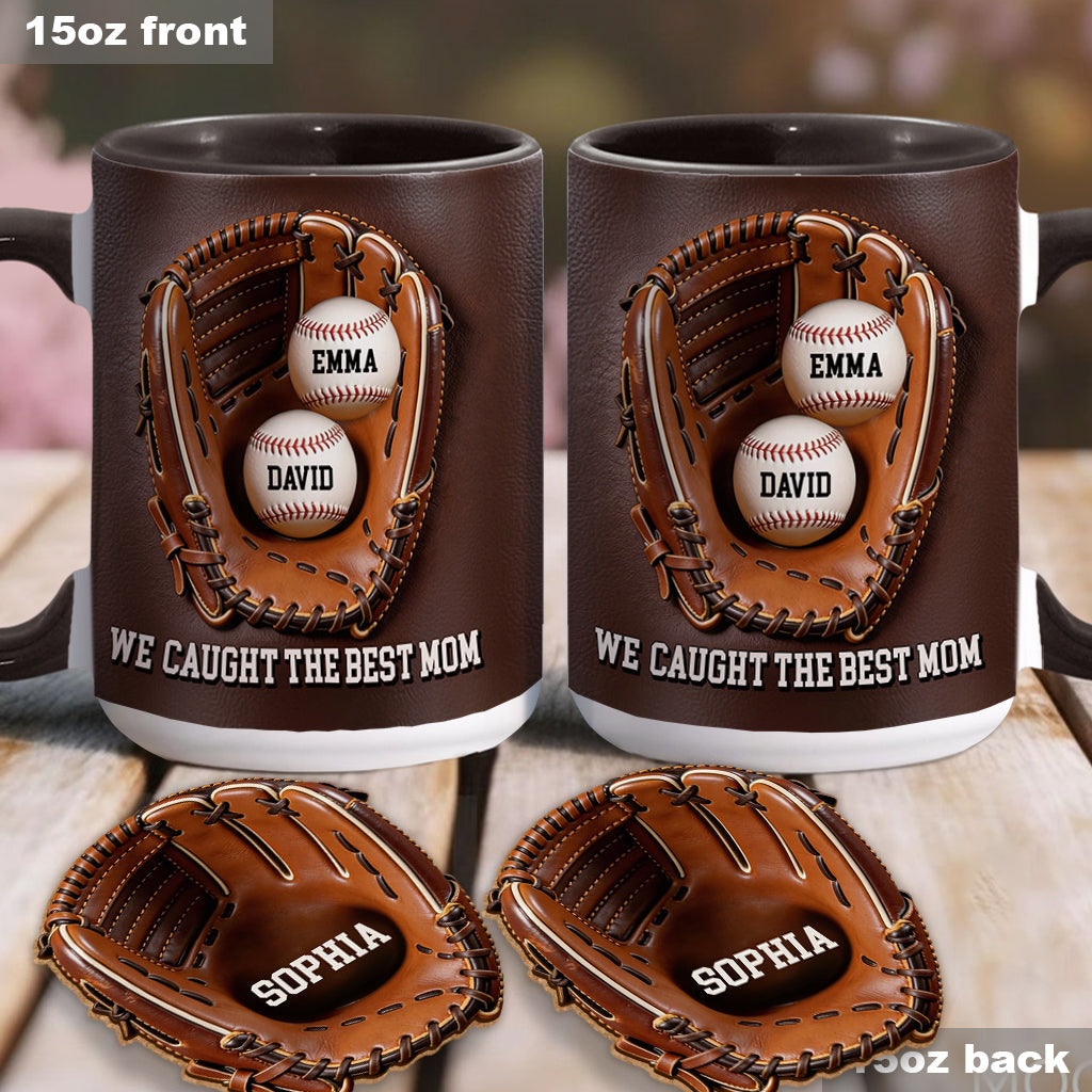 We Caught The Best Mom - Personalized Baseball Accent Mug & Shaped Coaster