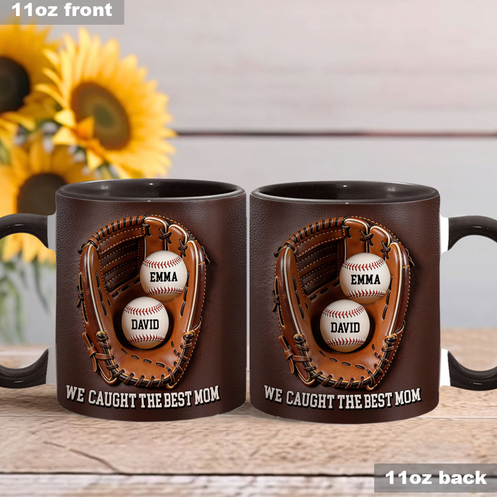 We Caught The Best Mom - Personalized Baseball Accent Mug & Shaped Coaster