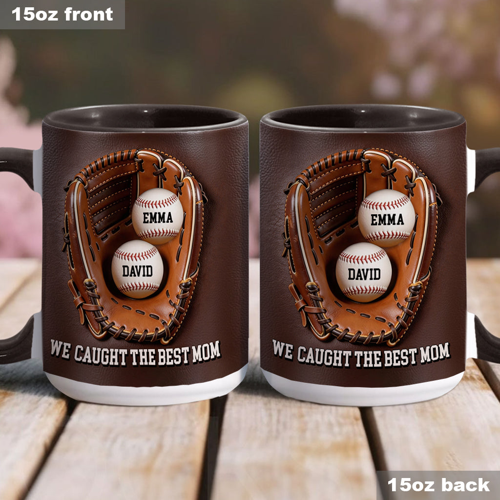 We Caught The Best Mom - Personalized Baseball Accent Mug & Shaped Coaster