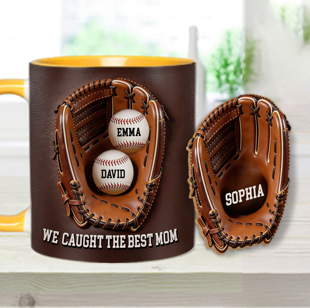 We Caught The Best Mom - Personalized Baseball Accent Mug & Shaped Coaster