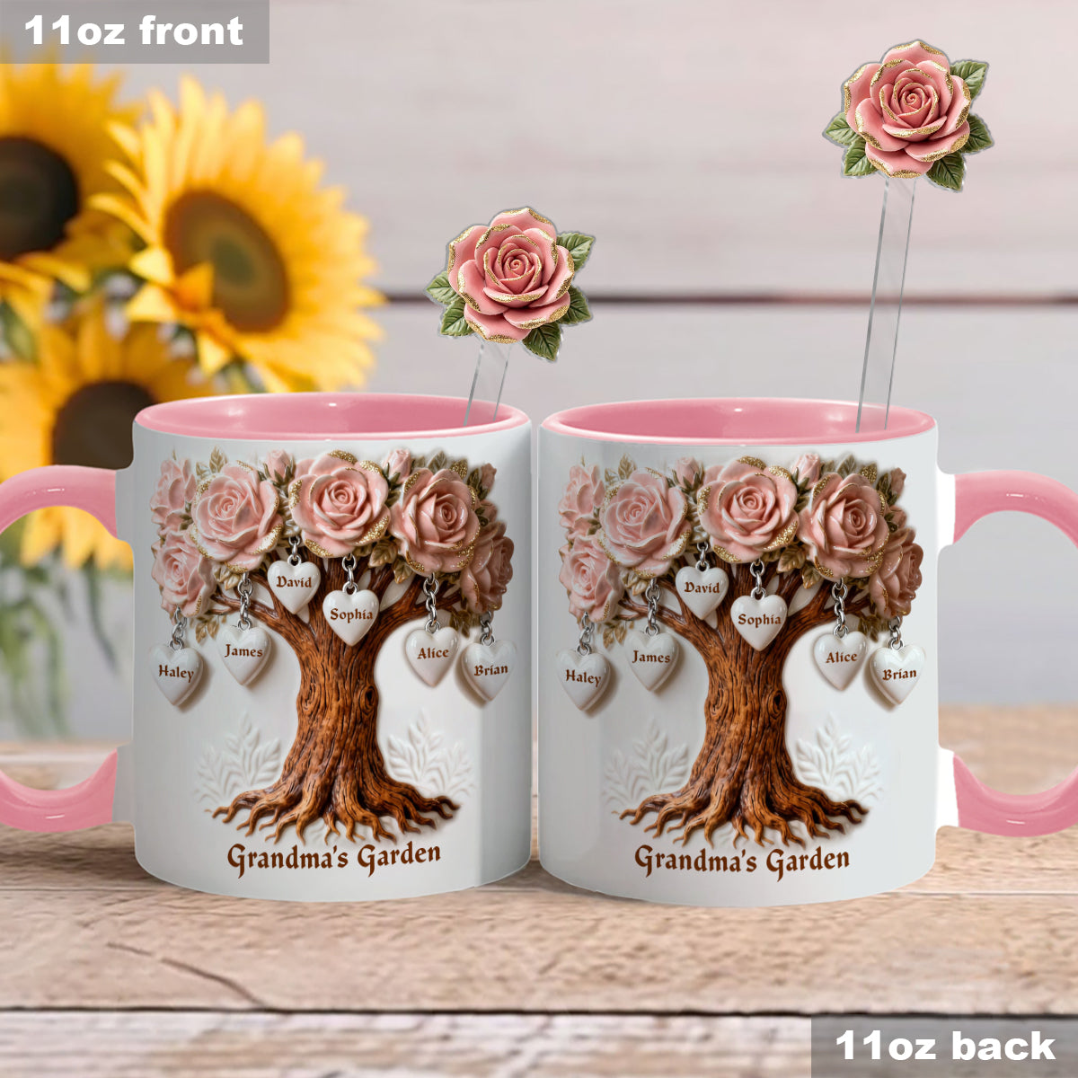 Perfect Gift For Mom, Grandma - Personalized Grandma Set Accent Mug with Acrylic Stirrers