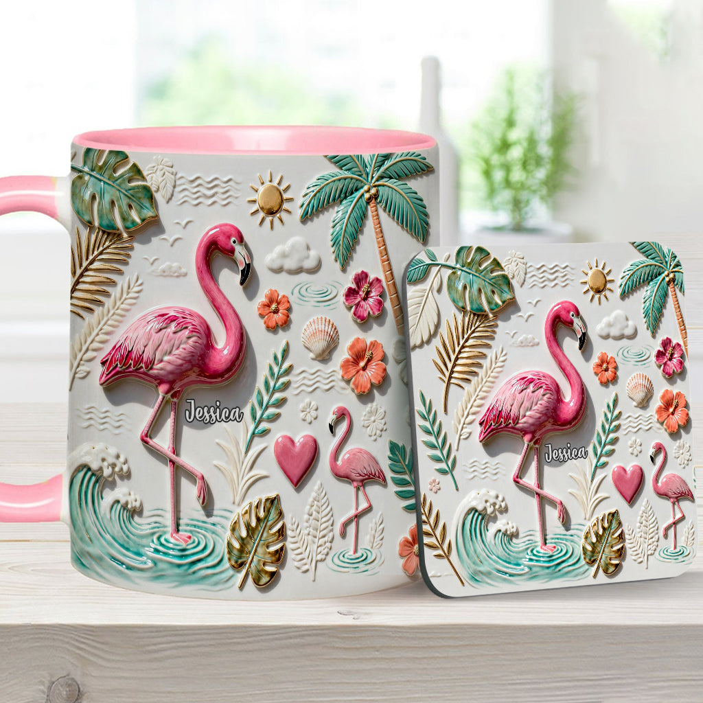 Love Flamingo - Personalized Flamingo Accent Mug & Coaster