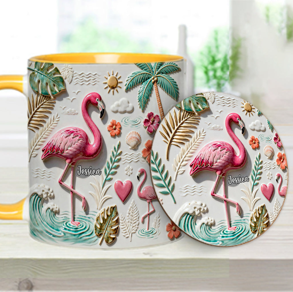 Love Flamingo - Personalized Flamingo Accent Mug & Coaster