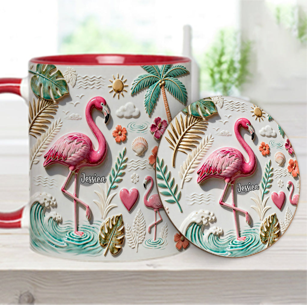 Love Flamingo - Personalized Flamingo Accent Mug & Coaster