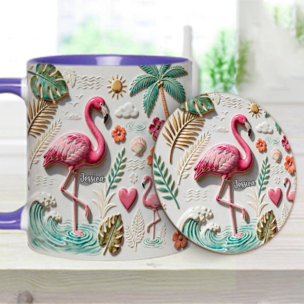 Love Flamingo - Personalized Flamingo Accent Mug & Coaster