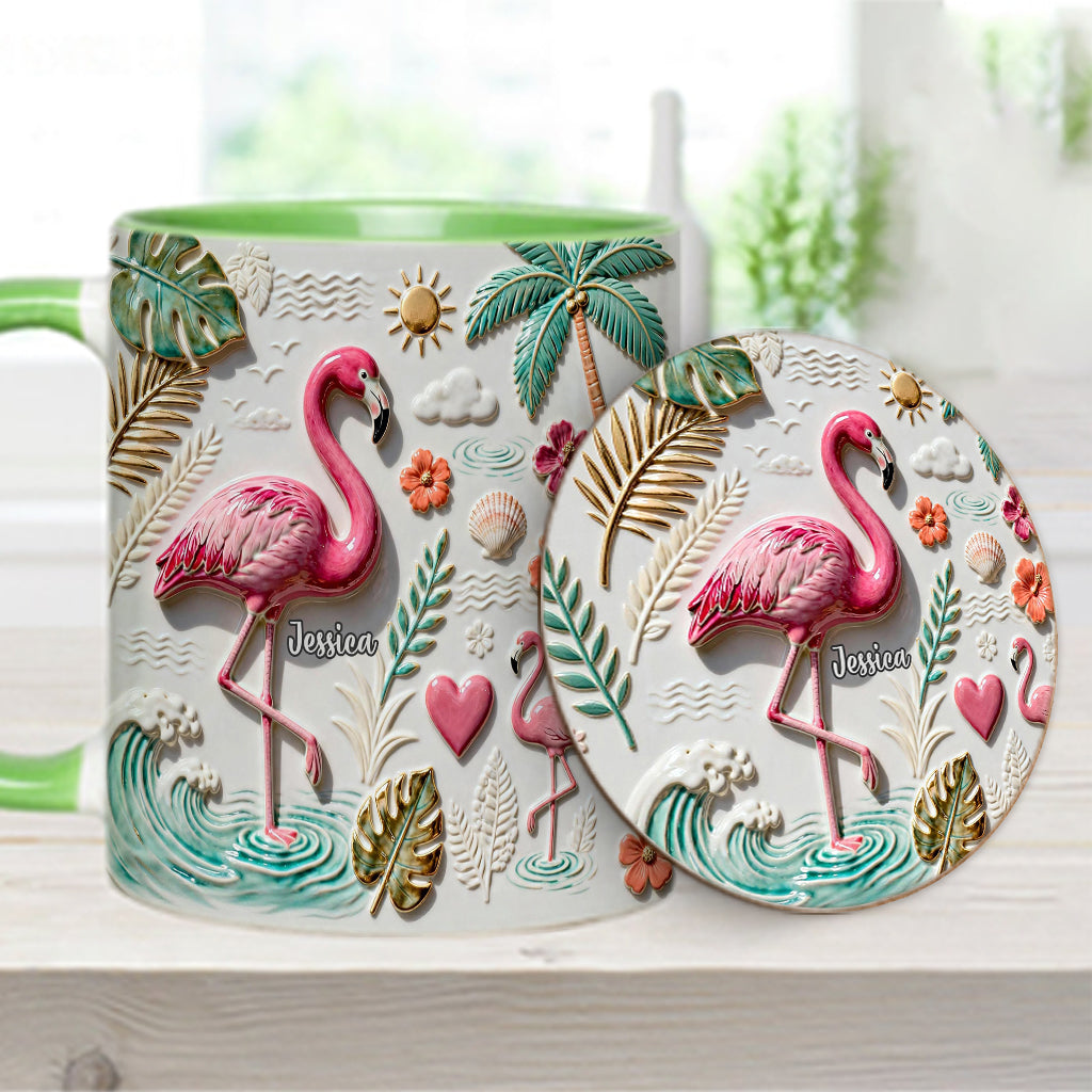 Love Flamingo - Personalized Flamingo Accent Mug & Coaster