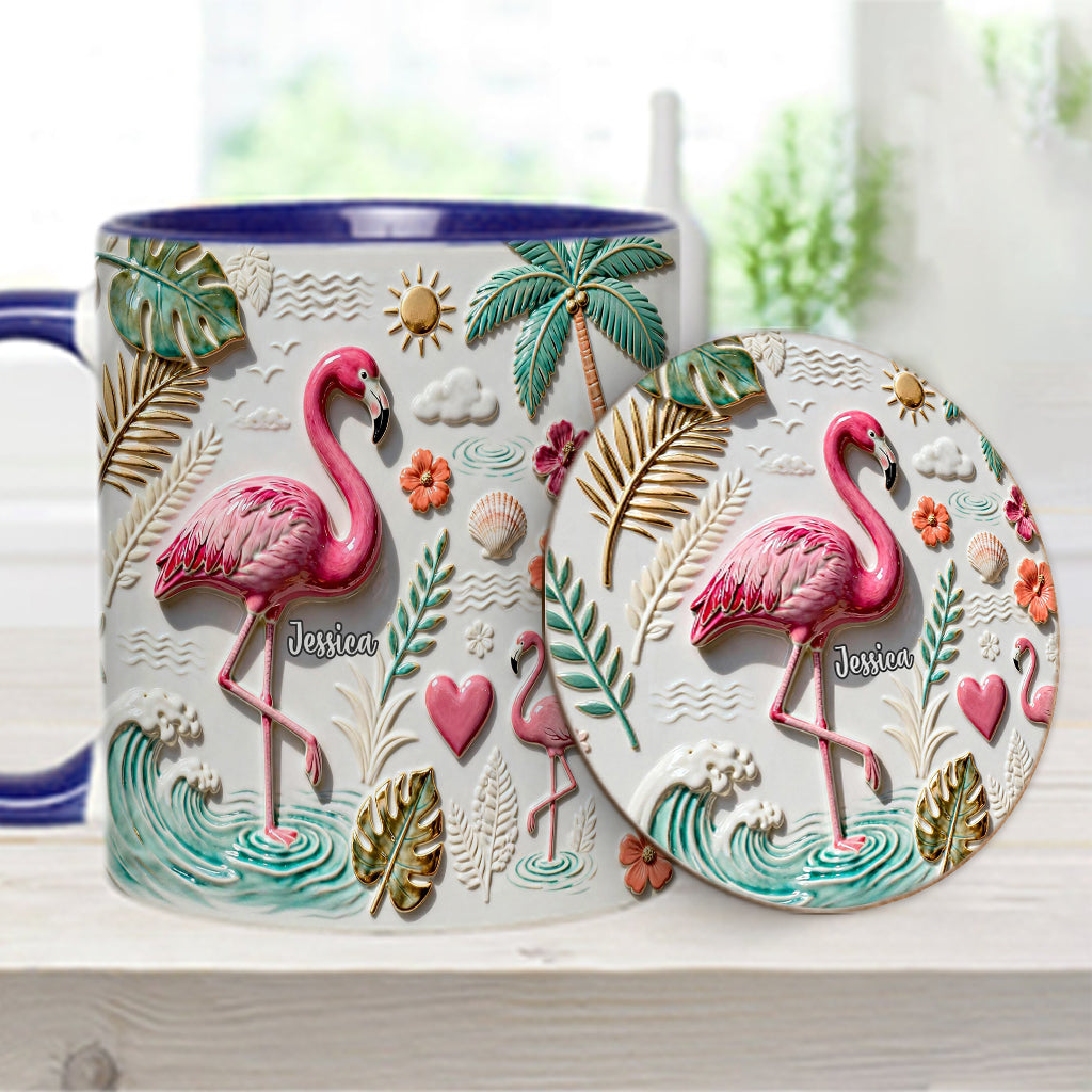 Love Flamingo - Personalized Flamingo Accent Mug & Coaster
