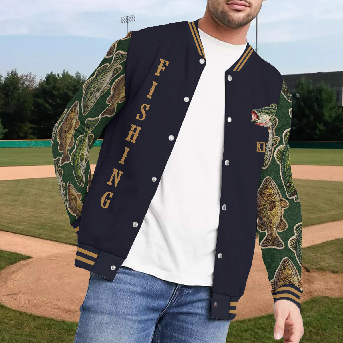 Love Fishing - Personalized Fishing Varsity Jacket