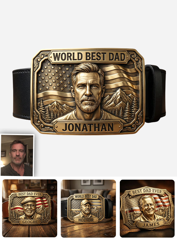 Unique Gift For Father's Day - Personalized Father Leather Belt With Shaped Buckle