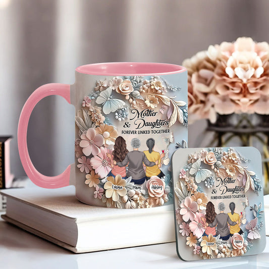 Mother And Daughters Forever Linked Together - Personalized Mother Accent Mug