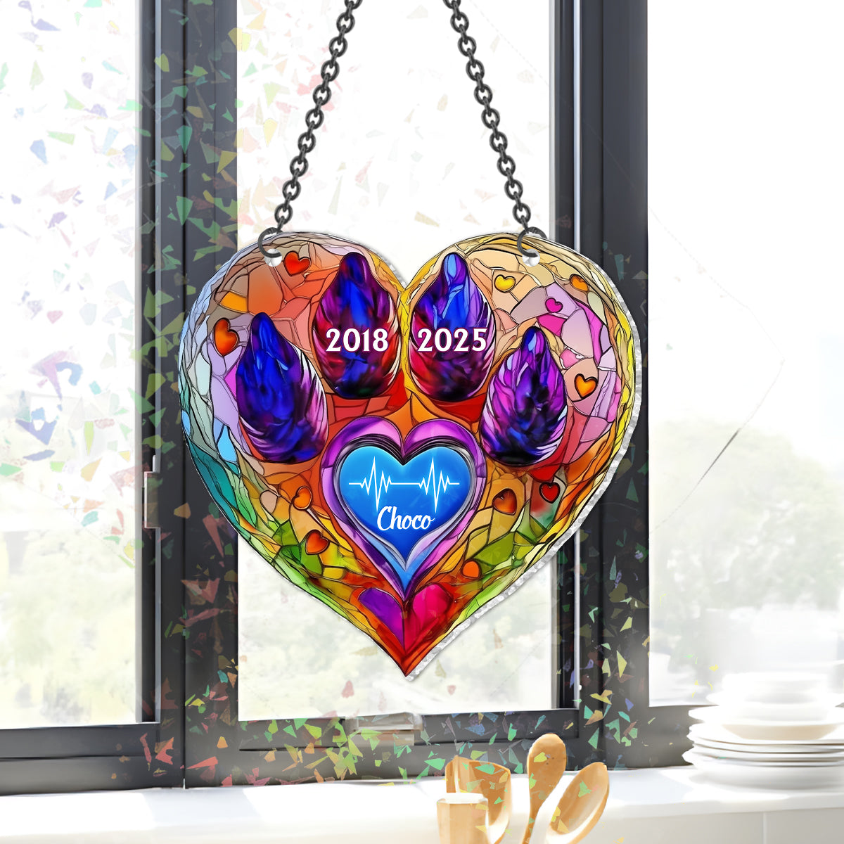 Rainbow Bridge Pet Remembrance - Personalized Dog Memorial Hologram Window Hanging Suncatcher