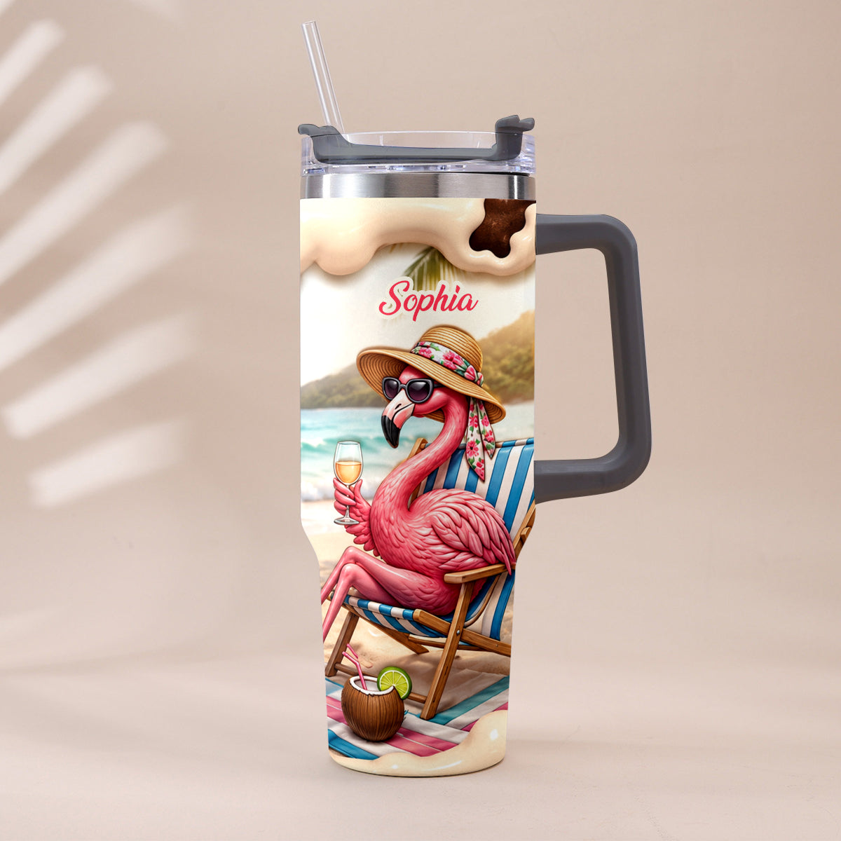 Pink Flamingo - Personalized Flamingo Tumbler With Plush Charm