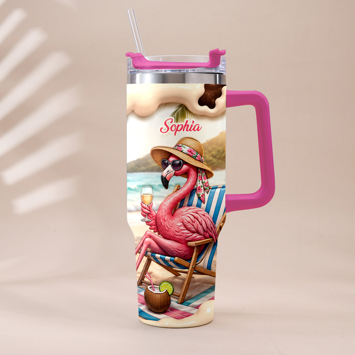 Pink Flamingo - Personalized Flamingo Tumbler With Plush Charm